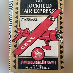 ERTL 1929 Lockheed Air Express Busch Red Die-Cast Metal Coin Bank Plane NRFB